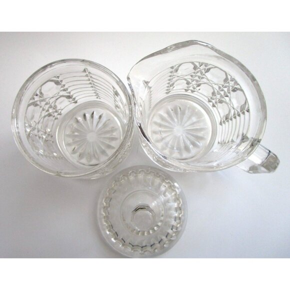 Vintage Indiana Clear Glass Windsor Pattern - Creamer & Lidded Sugar Bowl Set - Picture 6 of 16